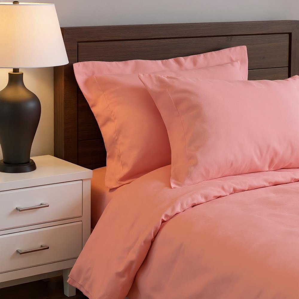 Dusty Rose King Cotton Washable Duvet Cover Set With Two Shams — view 2