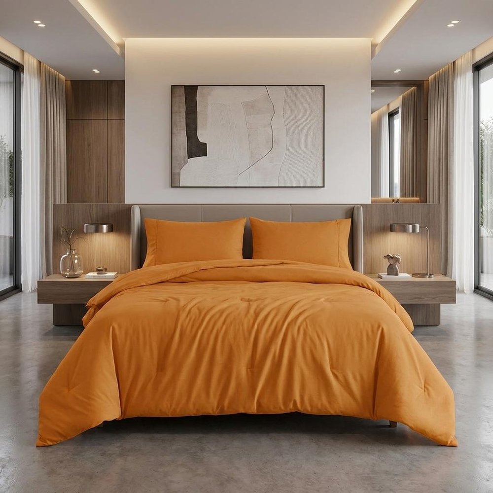 Orange Queen Cotton Washable Duvet Cover Set — view 4