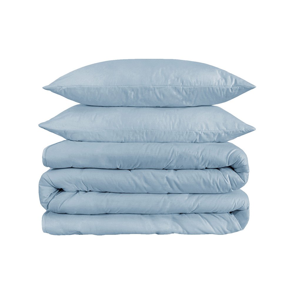Light Blue Queen Cotton Washable Duvet Cover Set With Two Shams — view 1