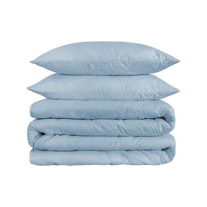 Light Blue Queen Cotton Washable Duvet Cover Set With Two Shams