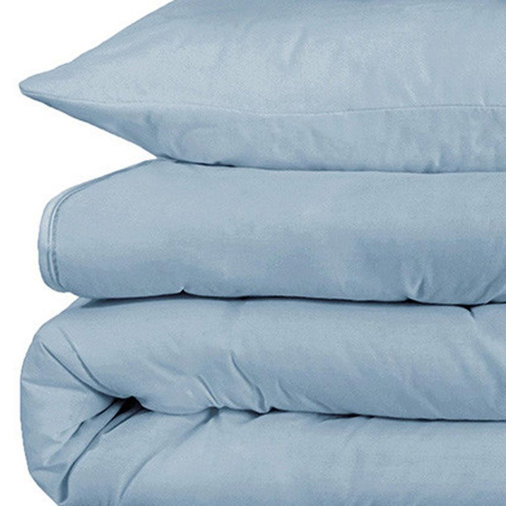 Light Blue Queen Cotton Washable Duvet Cover Set With Two Shams — view 4