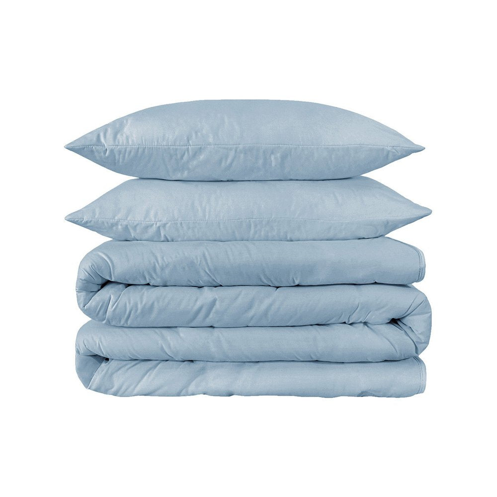 Light Blue Queen Cotton Washable Duvet Cover Set With Two Shams — view 5