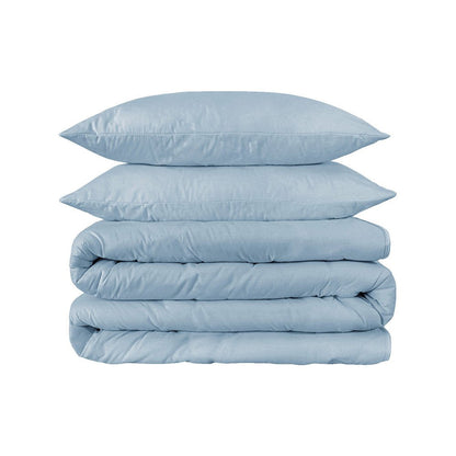 Light Blue Queen Cotton Washable Duvet Cover Set With Two Shams