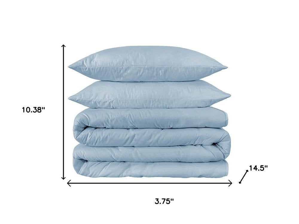 Light Blue Queen Cotton Washable Duvet Cover Set With Two Shams — view 6
