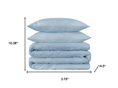 Light Blue Queen Cotton Washable Duvet Cover Set With Two Shams