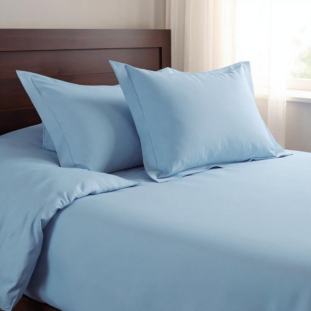 Light Blue Queen Cotton Washable Duvet Cover Set With Two Shams — view 3
