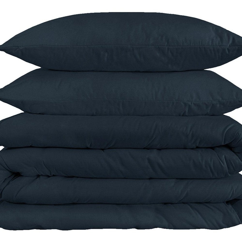 Navy Blue King Cotton Washable Duvet Cover Set HomeRoots