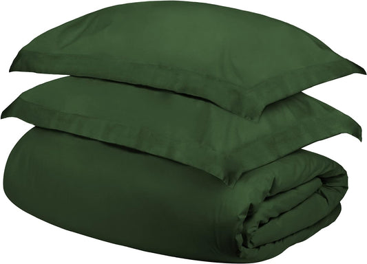 Hunter Green Queen Cotton Blend 300 Thread Count Washable Duvet Cover Set