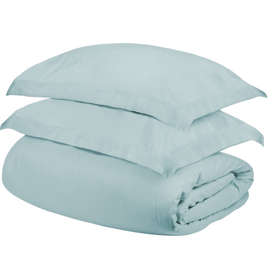 Light Blue Queen Cotton Blend 300 Thread Count Washable Duvet Cover Set