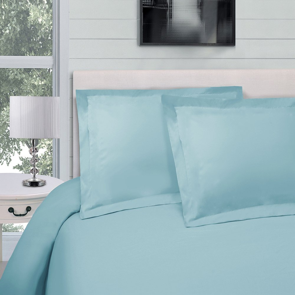 Light Blue Queen Cotton Blend 300 Thread Count Washable Duvet Cover Set HomeRoots