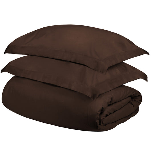 Dark Brown Queen Cotton Blend 300 Thread Count Washable Duvet Cover Set