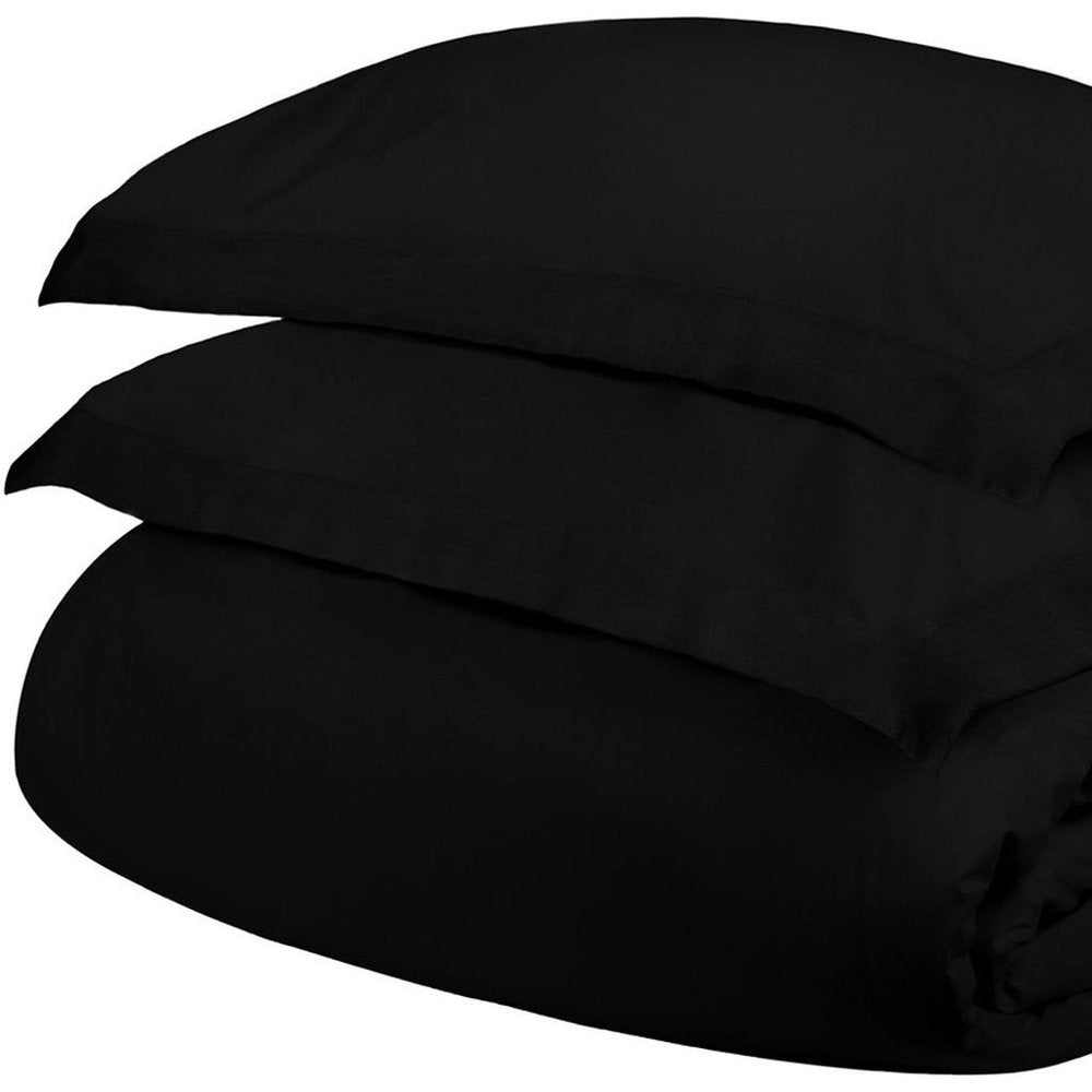 Black King Cotton Blend 300 Thread Count Washable Duvet Cover Set HomeRoots