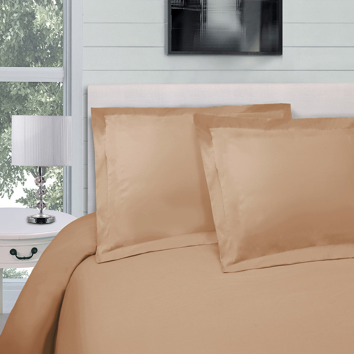 Beige Twin Cotton Blend 300 Thread Count Washable Duvet Cover Set