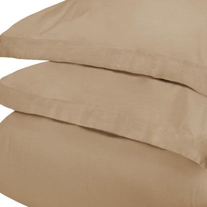 Tan Twin Cotton Blend 300 Thread Count Washable Duvet Cover Set HomeRoots