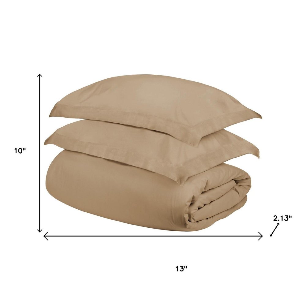 Tan Twin Cotton Blend 300 Thread Count Washable Duvet Cover Set HomeRoots