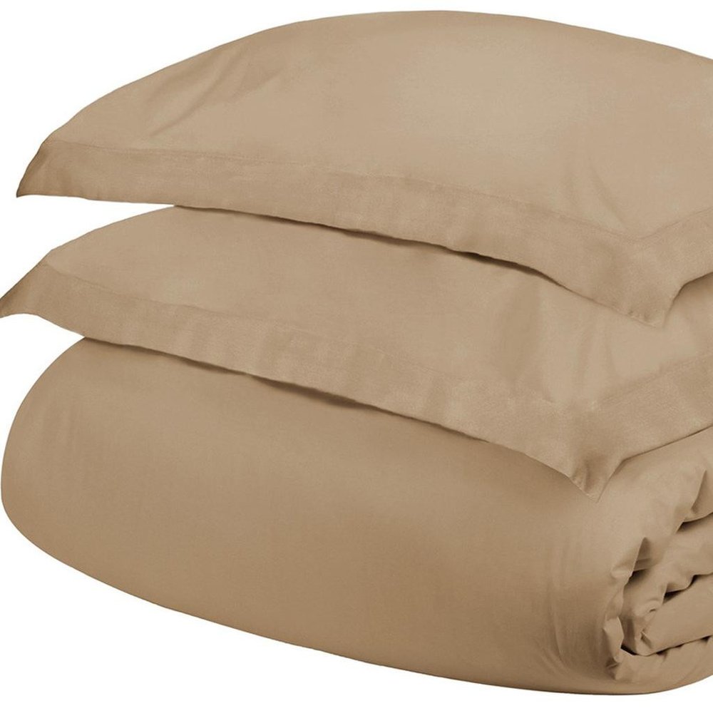 Tan Twin Cotton Blend 300 Thread Count Washable Duvet Cover Set HomeRoots