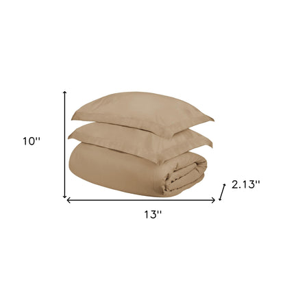 Tan Twin Cotton Blend 300 Thread Count Washable Duvet Cover Set