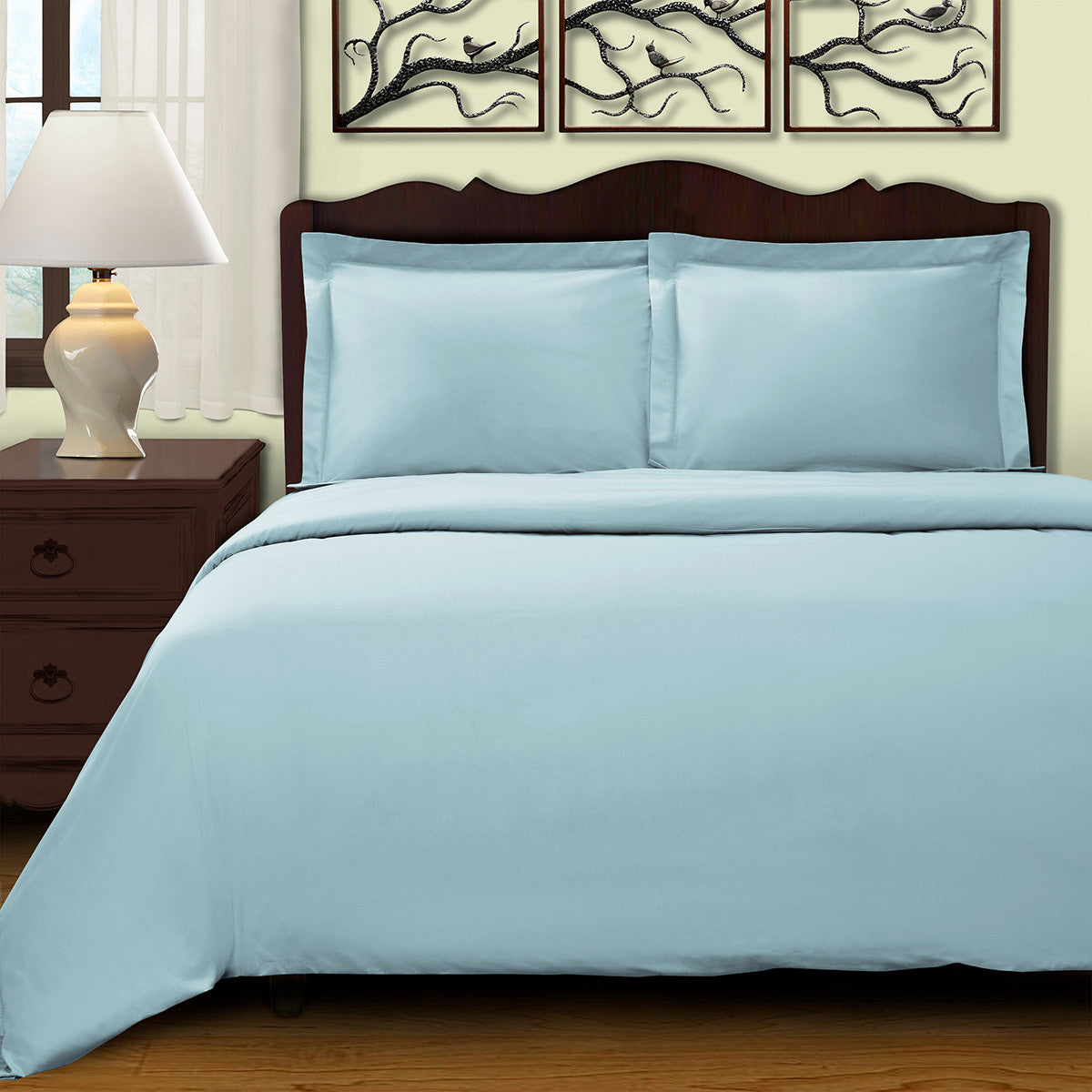 Light Blue Queen Cotton Blend 400 Thread Count Washable Duvet Cover Set