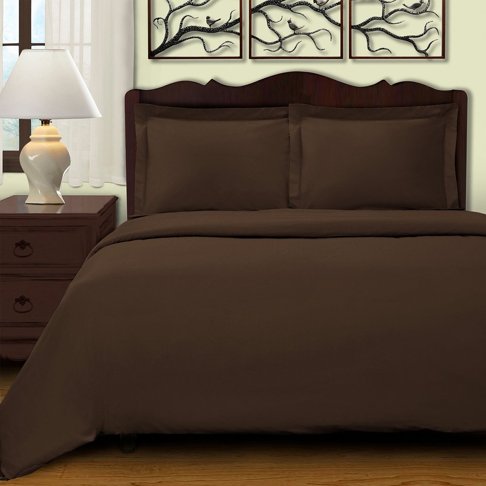 Dark Brown King Cotton Blend 400 Thread Count Washable Duvet Cover Set HomeRoots