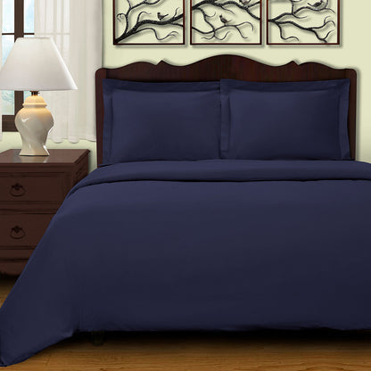 Navy Blue King Cotton Blend 400 Thread Count Washable Duvet Cover Set