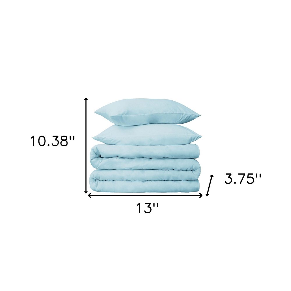 Light Blue King Cotton Blend Washable Duvet Cover Set