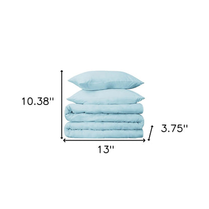 Light Blue King Cotton Blend Washable Duvet Cover Set
