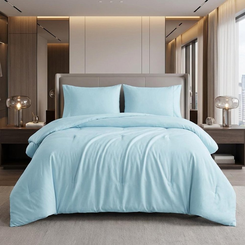 Light Blue King Cotton Blend Washable Duvet Cover Set — view 5