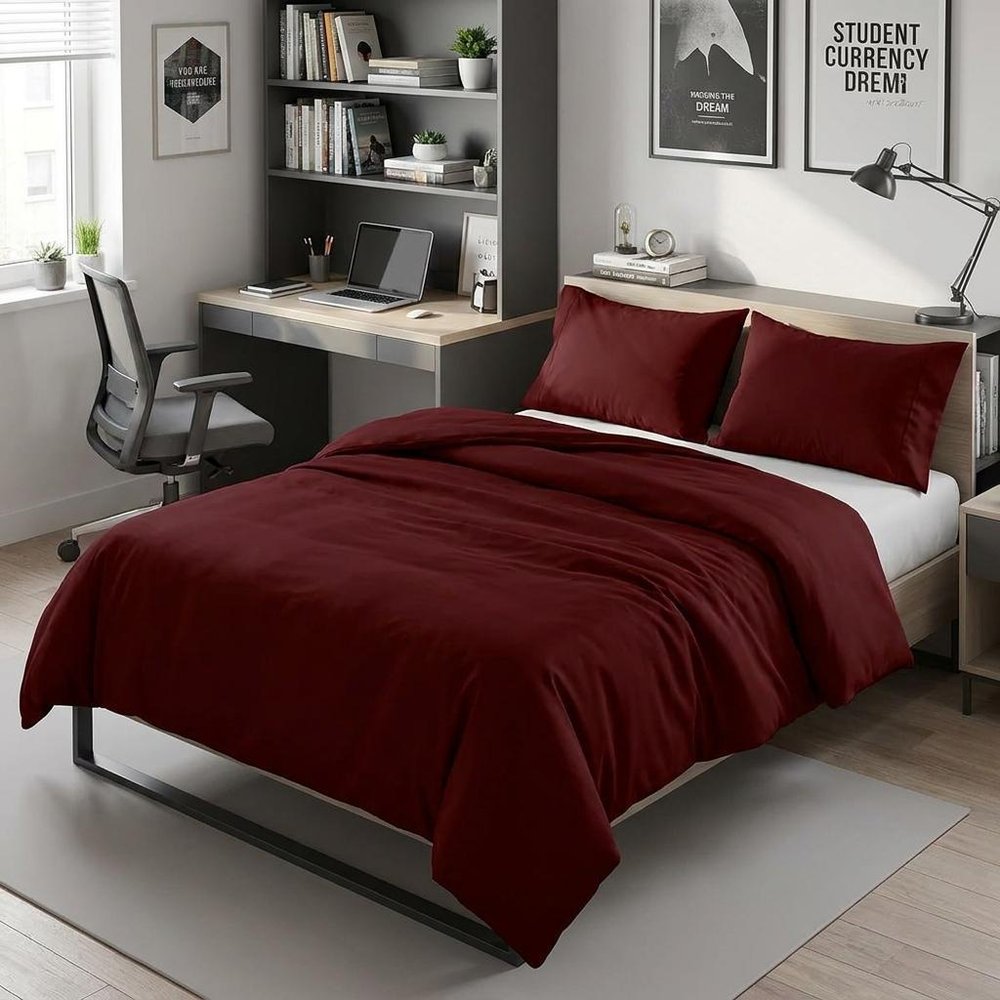 Burgundy Twin Cotton Washable Duvet Cover Set — view 5