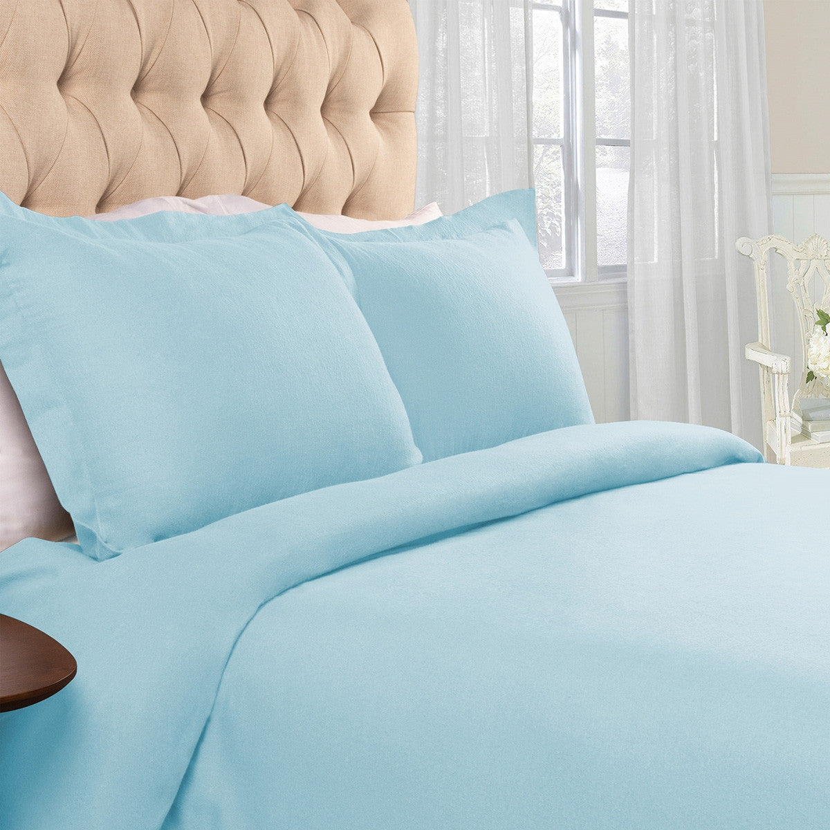 Light Blue King Cotton Blend 0 Thread Count Washable Duvet Cover Set