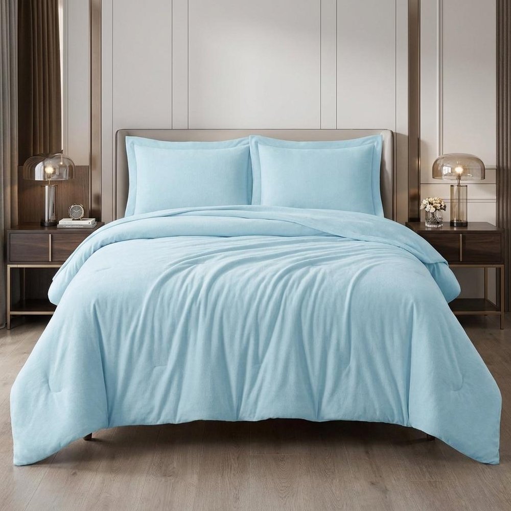 Light Blue King Cotton Blend 0 Thread Count Washable Duvet Cover Set HomeRoots