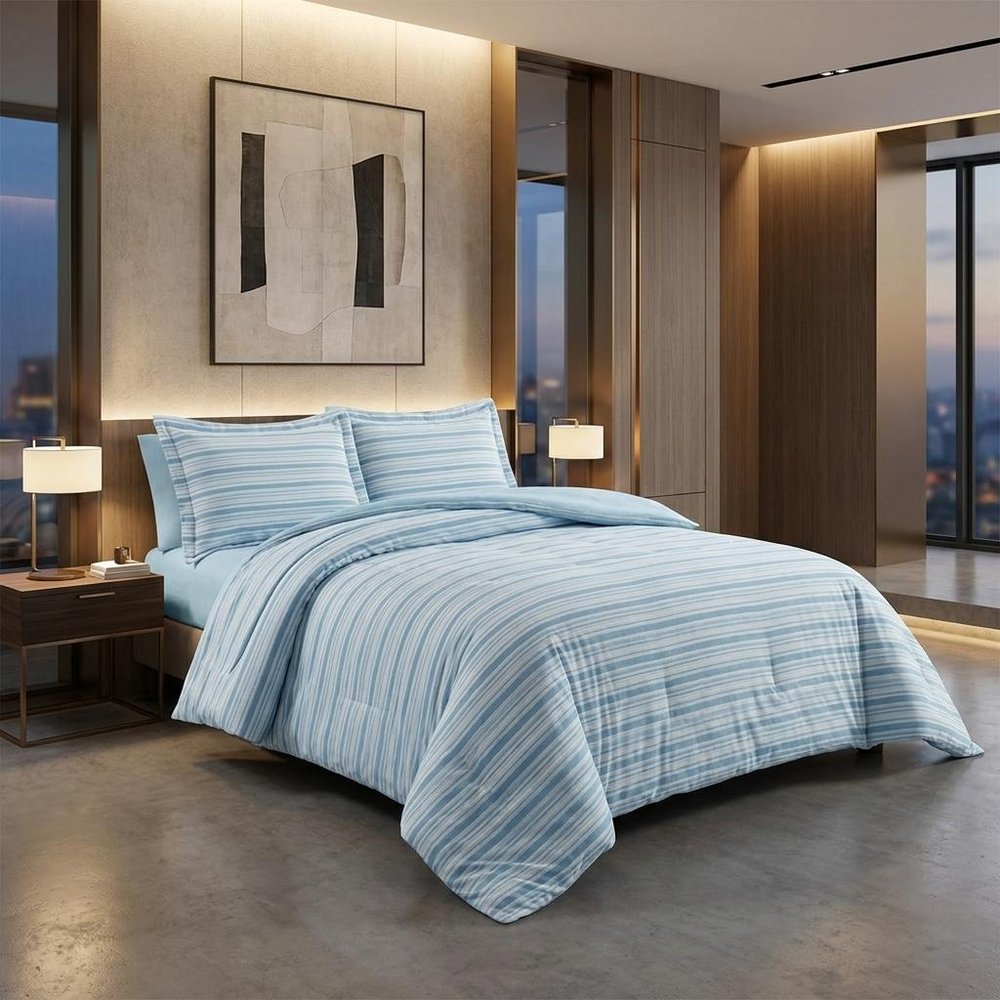 Light Blue King Cotton Blend 0 Thread Count Washable Duvet Cover Set HomeRoots