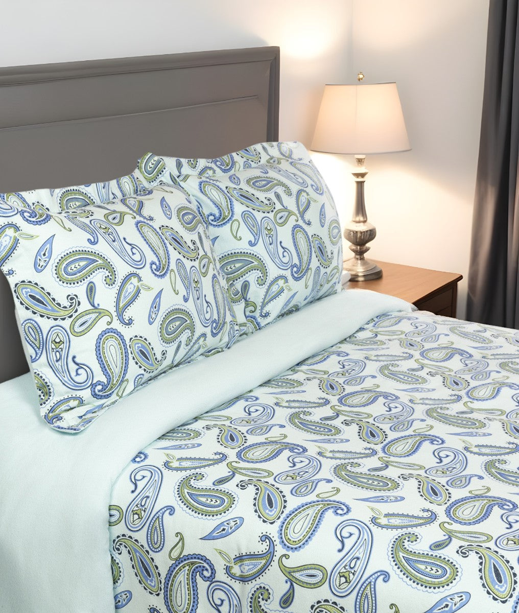 Blue and Green Queen Cotton Blend 0 Thread Count Washable Duvet Cover Set