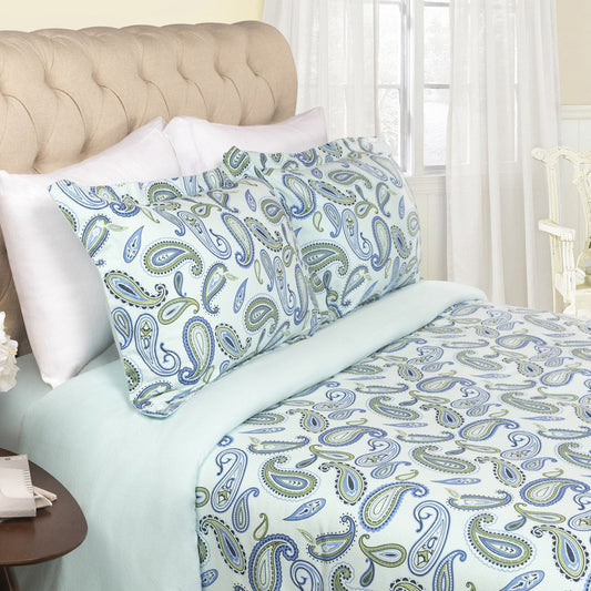 Blue and Green Queen Cotton Blend 0 Thread Count Washable Duvet Cover Set HomeRoots
