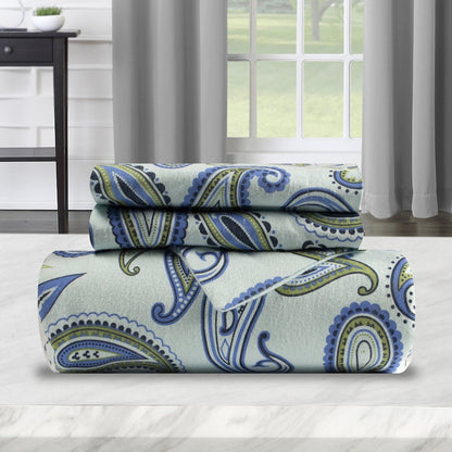 Blue and Green Queen Cotton Blend 0 Thread Count Washable Duvet Cover Set HomeRoots