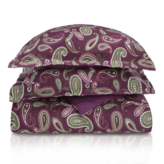 Green Pink And Purple King Flannel Washable Duvet Cover Set With Two Shams