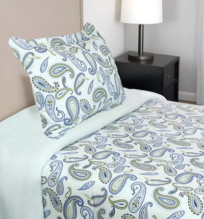 Blue and Green Twin Cotton Blend 0 Thread Count Washable Duvet Cover Set