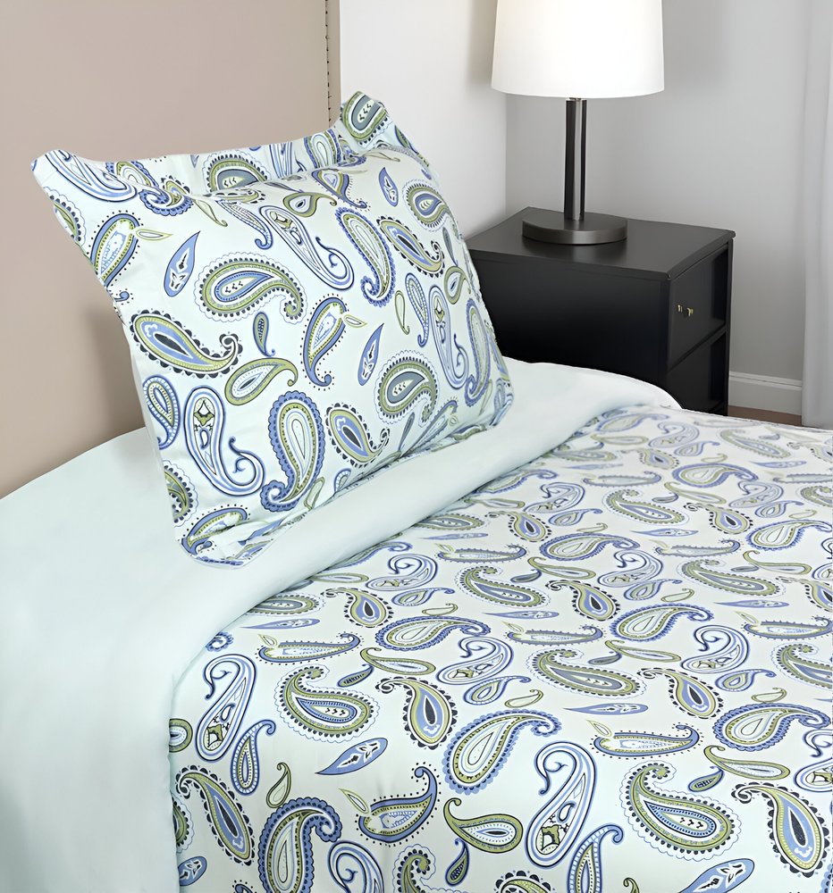 Blue and Green Twin Cotton Blend 0 Thread Count Washable Duvet Cover Set HomeRoots