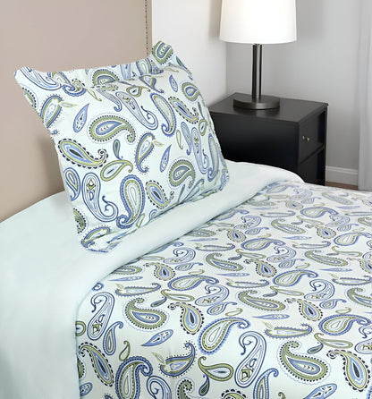 Blue and Green Twin Cotton Blend 0 Thread Count Washable Duvet Cover Set HomeRoots