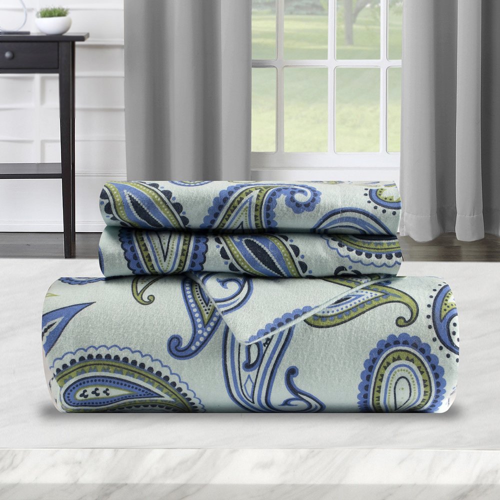 Blue and Green Twin Cotton Blend 0 Thread Count Washable Duvet Cover Set HomeRoots