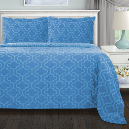 Light Blue King Cotton Blend Thread Count Washable Duvet Cover Set