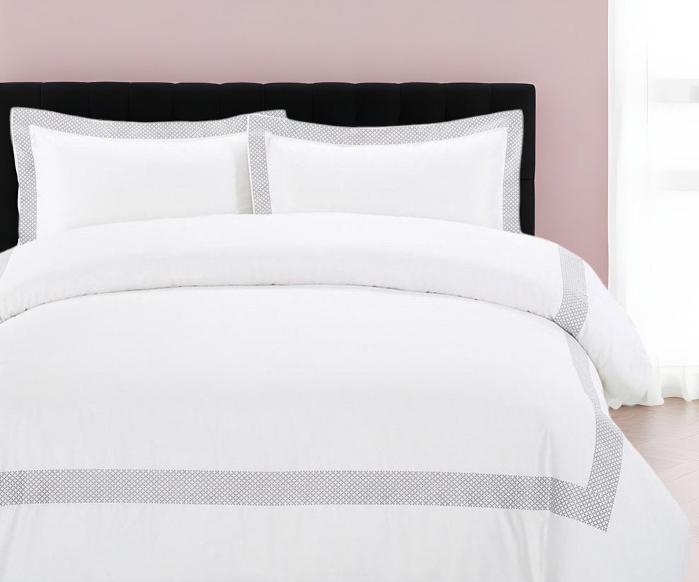 Gray and White Queen 100% Cotton 200 Thread Count Washable Duvet Cover Set — view 5