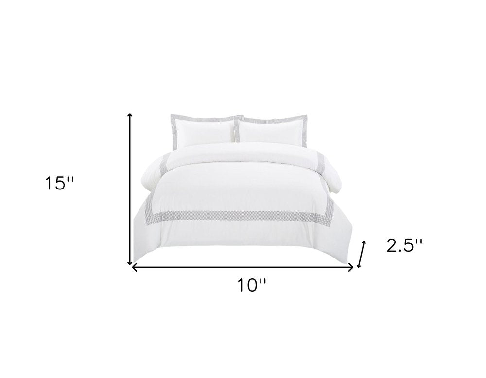 Gray and White Queen 100% Cotton 200 Thread Count Washable Duvet Cover Set — view 6