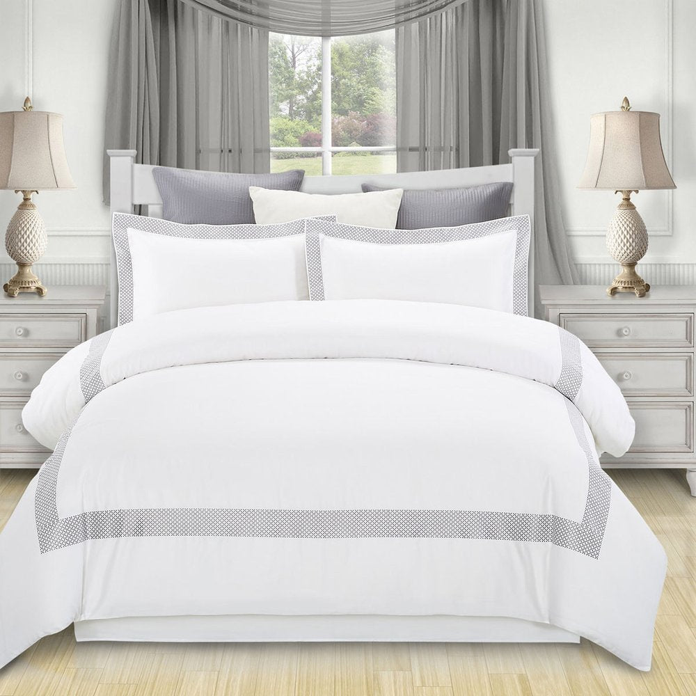 Gray and White Queen 100% Cotton 200 Thread Count Washable Duvet Cover Set HomeRoots