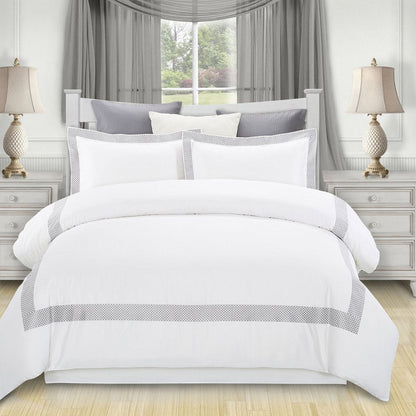 Gray and White Queen 100% Cotton 200 Thread Count Washable Duvet Cover Set HomeRoots