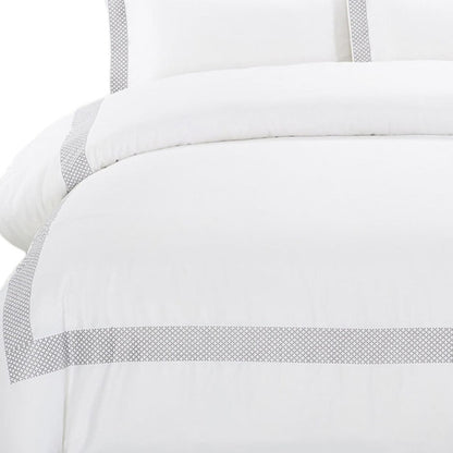 Gray and White Queen 100% Cotton 200 Thread Count Washable Duvet Cover Set