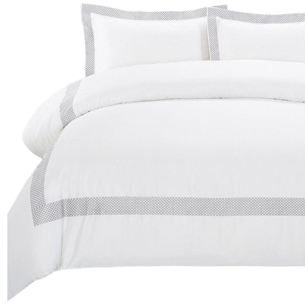 Gray and White Queen 100% Cotton 200 Thread Count Washable Duvet Cover Set — view 8