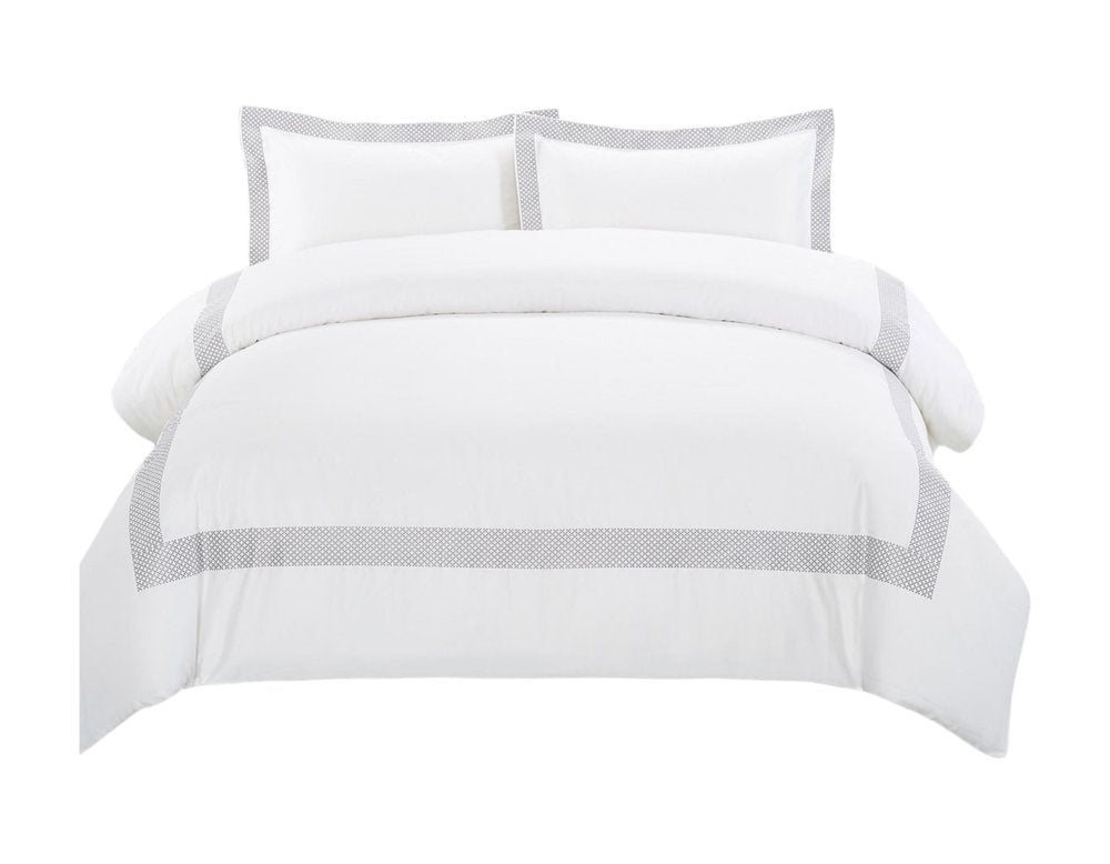 Gray and White Queen 100% Cotton 200 Thread Count Washable Duvet Cover Set HomeRoots