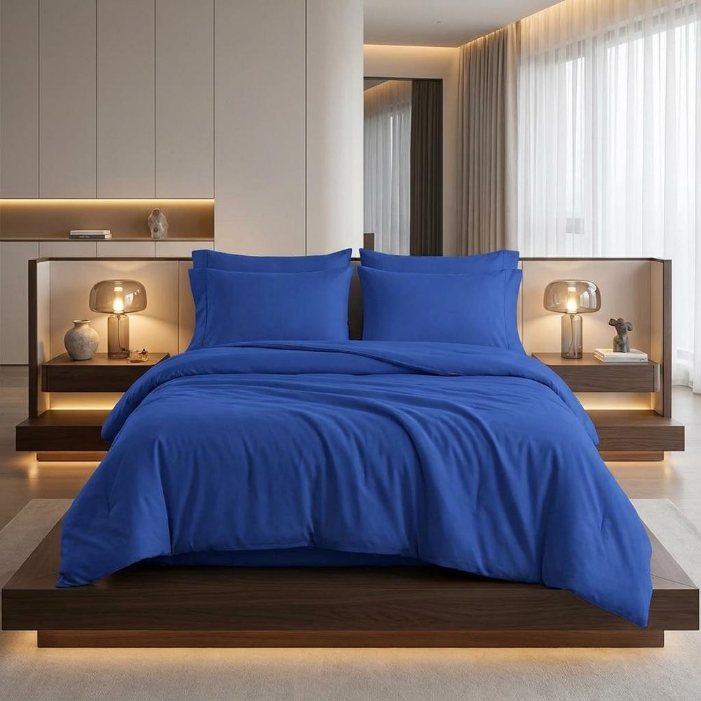 Navy Blue King Modal Washable Duvet Cover Set With Two Shams — view 6