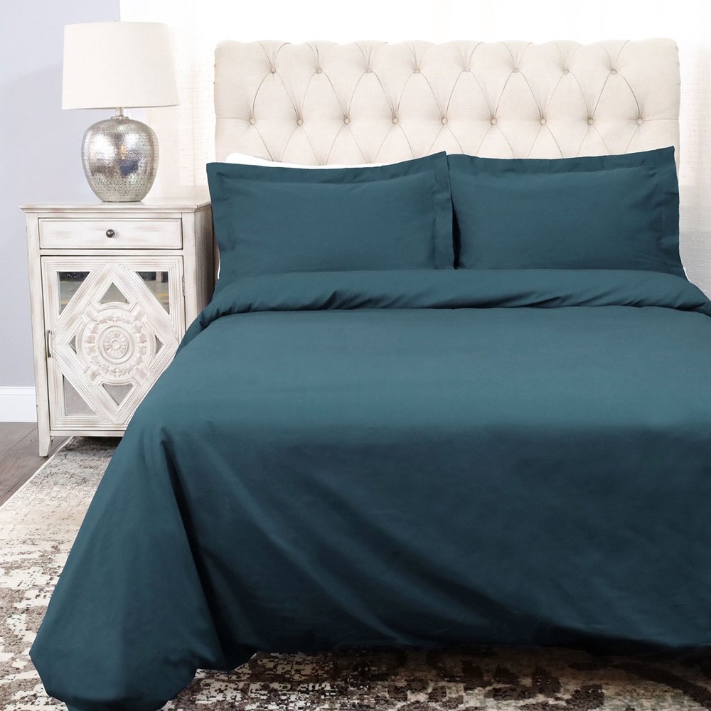Navy Blue Queen 100% Cotton 300 Thread Count Washable Duvet Cover Set HomeRoots