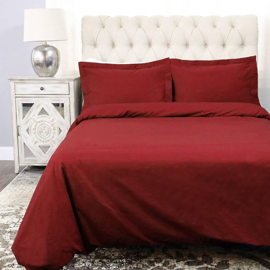 Burgundy King 100% Cotton 300 Thread Count Washable Duvet Cover Set HomeRoots